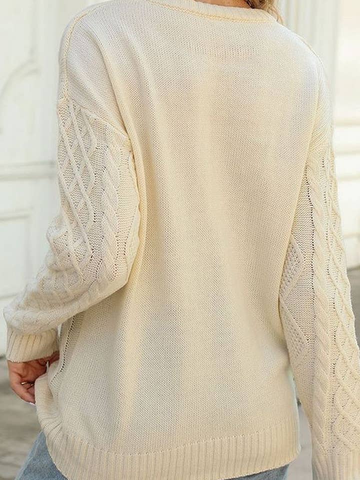 Lily Clothing - Wholesale Knit Sweater - Women's - Stylish crew neck loose pullover with button cord1