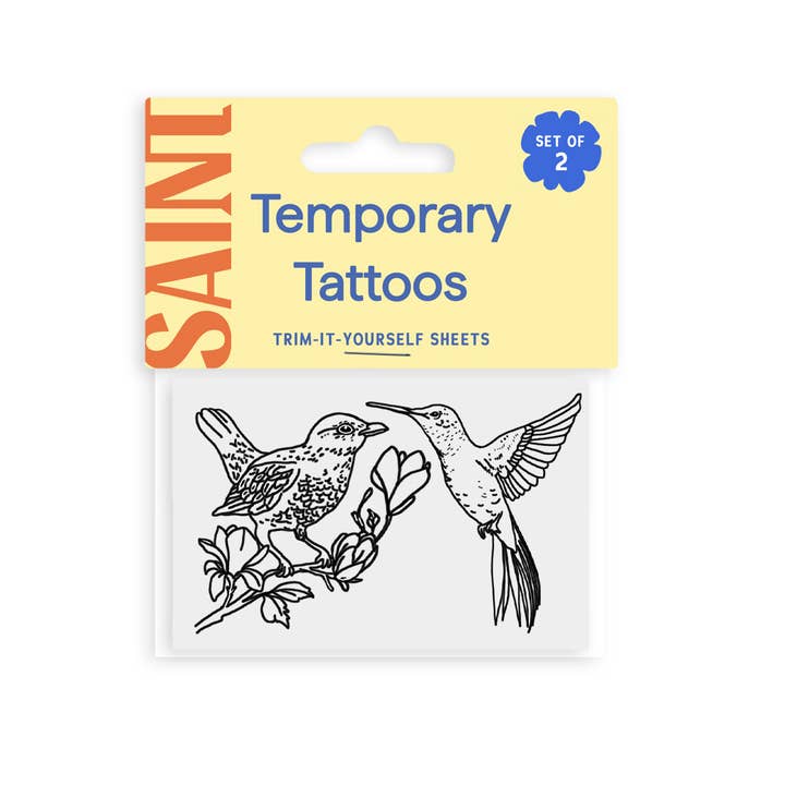 Saint Tattoos - Wholesale Temporary Tattoo - Blackbird and Hummingbird Temporary Tattoos