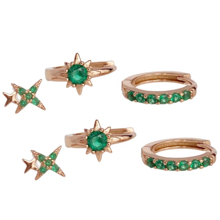 Mila Øreringe Sæt - Emerald for engroshandel hos Blush & Co