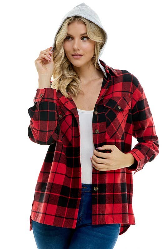 Women's oversized Plaid Shirt with Hoodies for wholesale on Faire