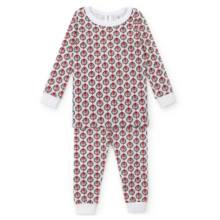 Ava Girls' Pajama Pant Set - Pink Wreaths for wholesale by Lila + Hayes