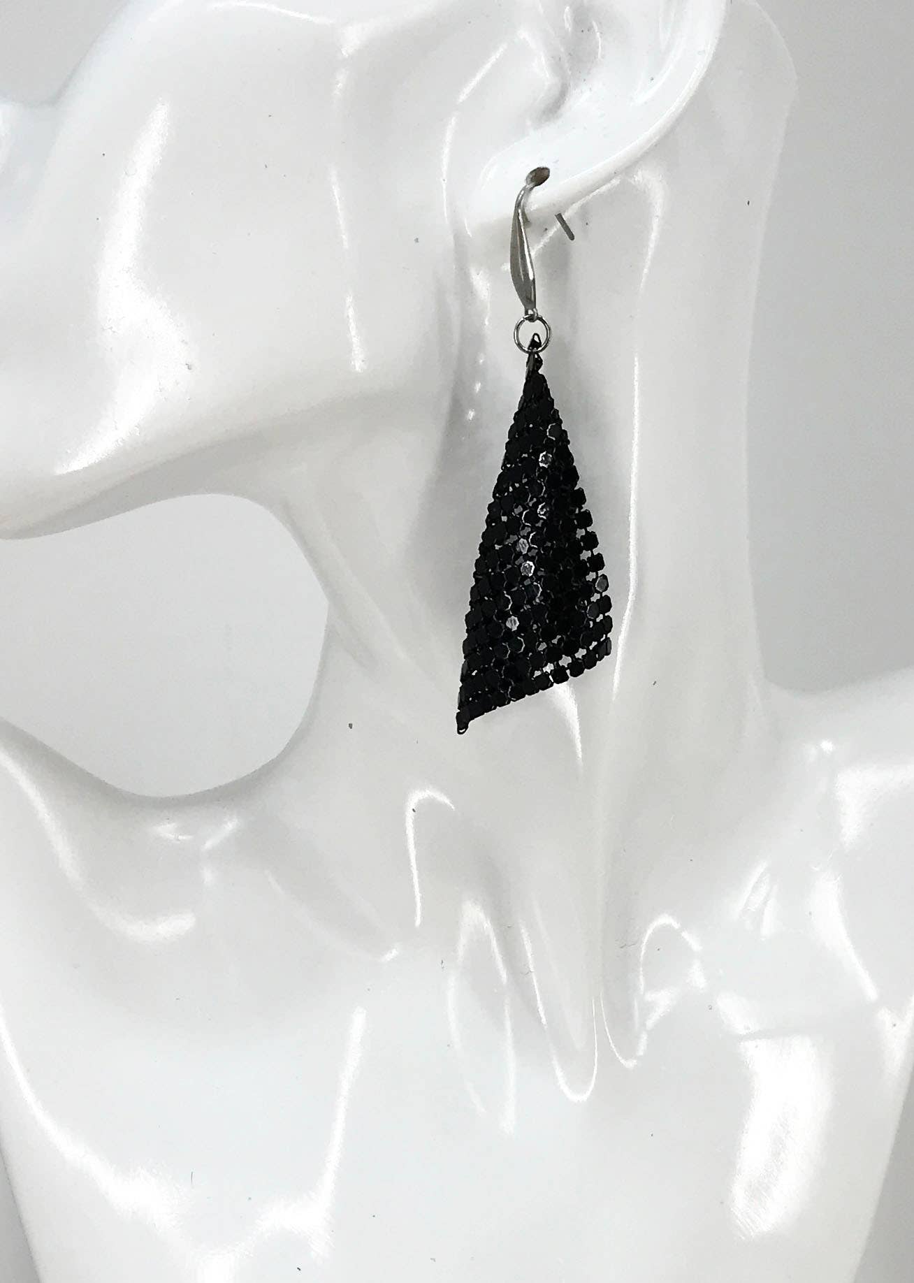 Magnolia & Peach Jewelry Boutique, LLC - Wholesale Dangle Earrings - Black Chainmail Dangle Earrings with Stainless Steel