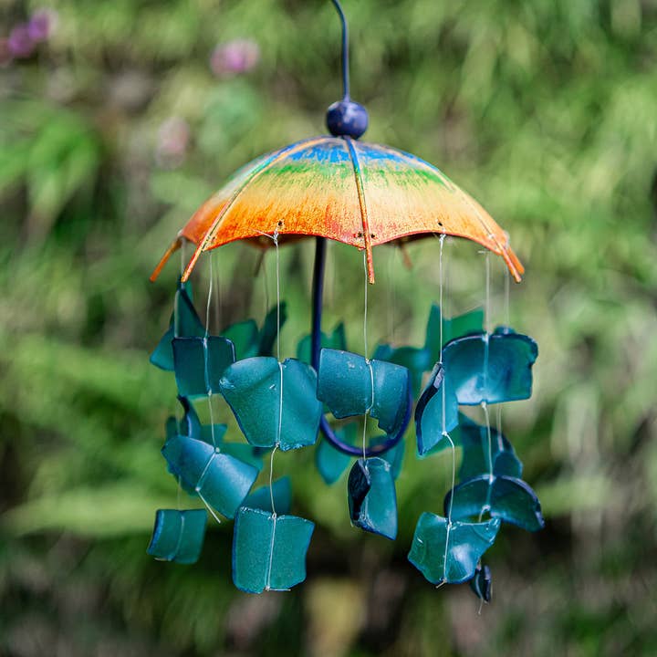 Umbrella Raindrop Wind Chimes - Recycled Bottles for wholesale by Garden Age Supply