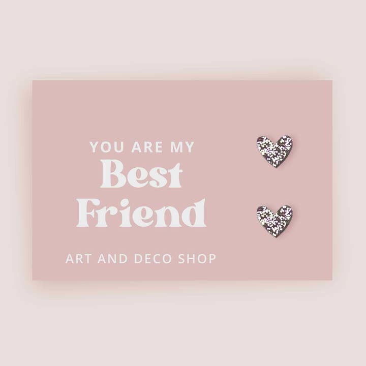Boucles d'oreilles à tige en forme de cœur pour la Saint-Valentin - Best Friend pour la vente par Art and Deco Shop