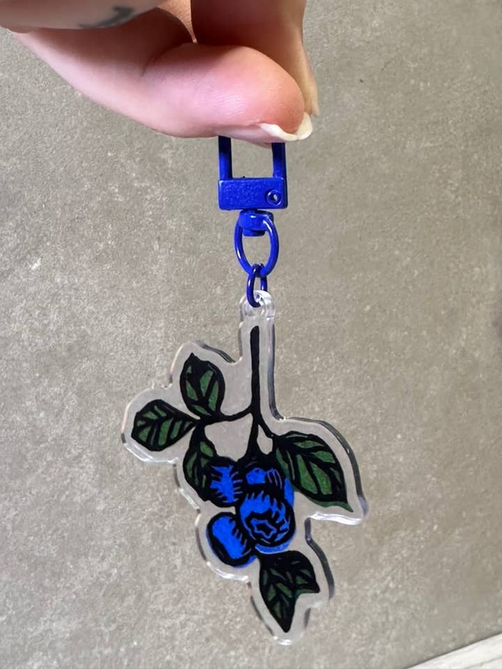 Blueberry Keychain for wholesale by Jane Martin, Printmaker