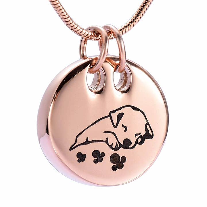 Sleeping Dog Cremation Urn Necklace for wholesale by Cherished Emblems
