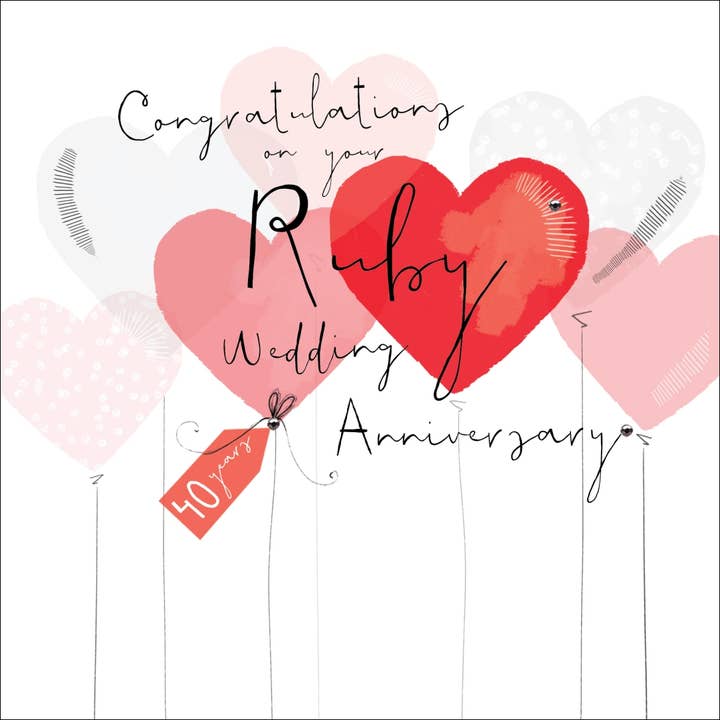The Handcrafted Card Company - Wholesale Wedding Card - Congratulations on Your Ruby Wedding Anniversary, Handmade