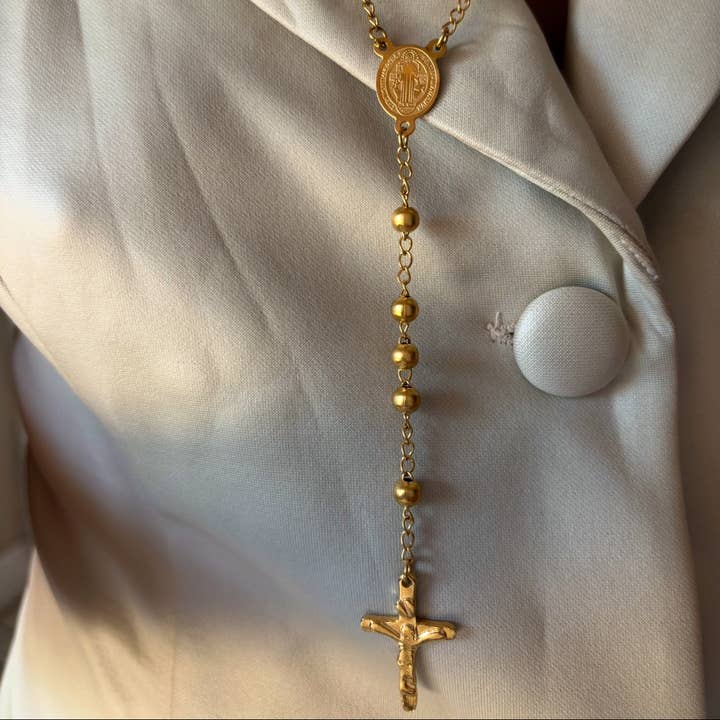 24 Inch All Gold Rosary Necklace for wholesale by B Jewels By Brit