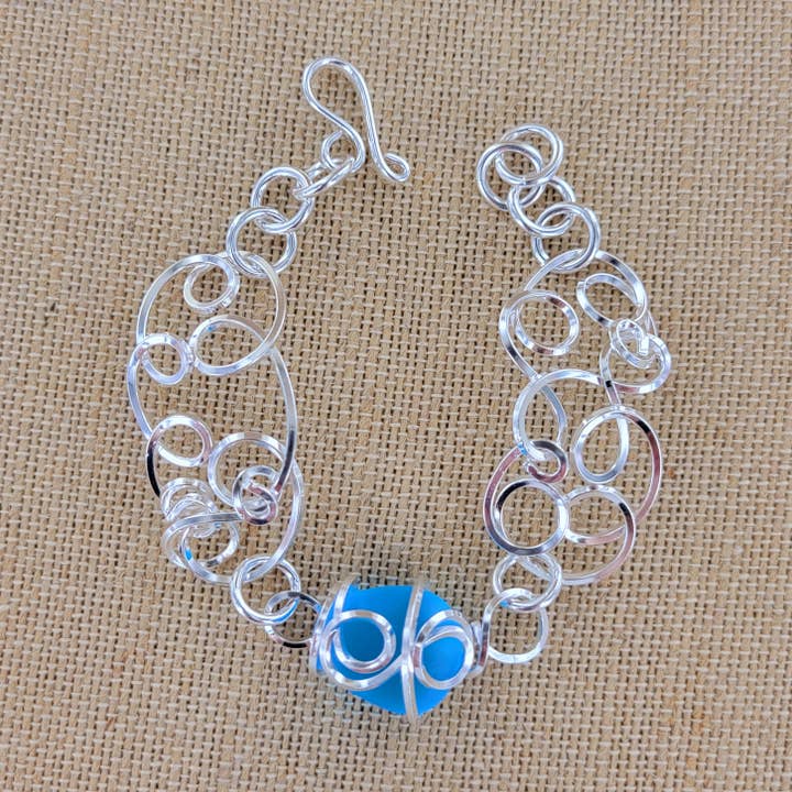 Sadie Green's Jewelry - Wholesale Charm/Dangle Bracelet - Cultured Sea Glass Linked Bracelet XCAM-B14-SG2