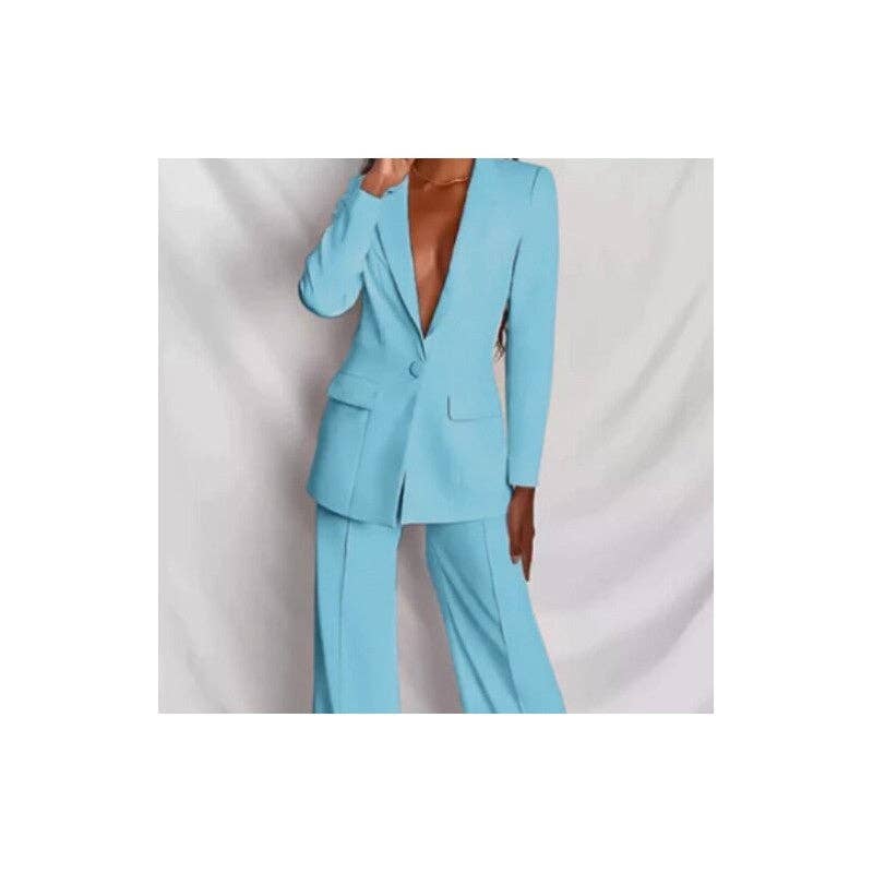 FurDecoration - Wholesale Suit Set - Women's - Solid Color Long Sleeve Suit Pants Set2