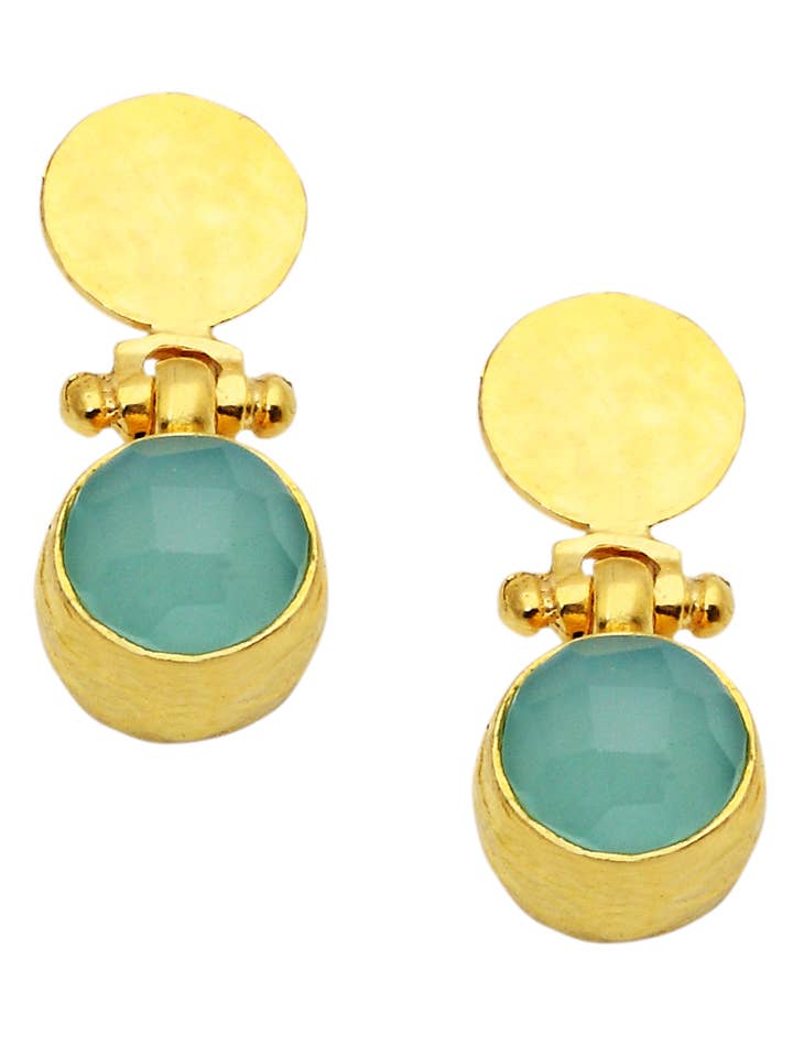 Aqua Chalcedony Earrings With Hammered Post for wholesale by AJS Design Studio