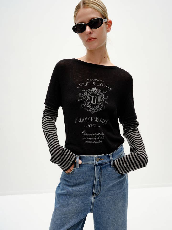 Wool False Two Piece Printed Knit Sweater for wholesale by Urlazh