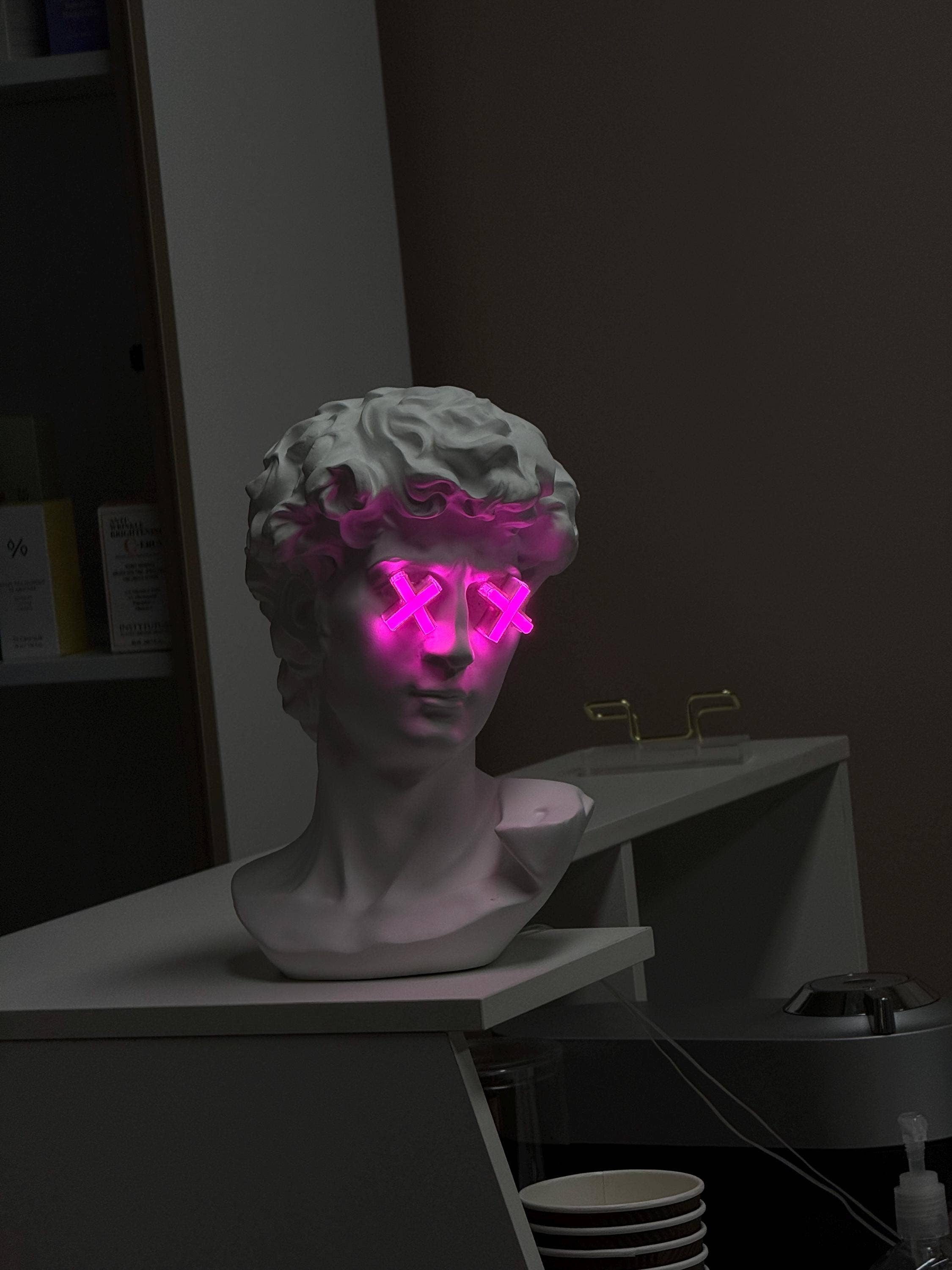 CityNeon - Wholesale Accent/Desk Lamp - Custom Neon Bust Lamp – Michelangelo David Face with Pink LED Eyes – Unique Nightstand Art Decor - Limited Edition7