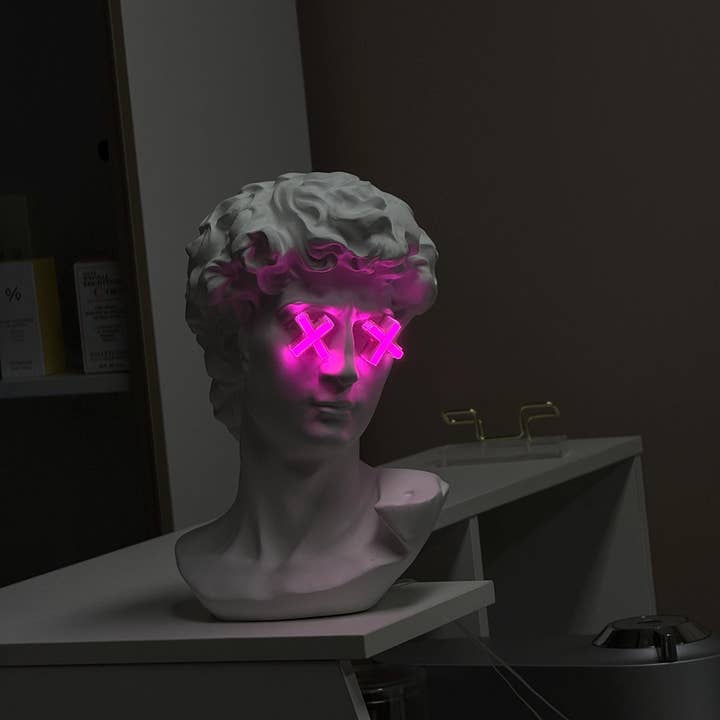 CityNeon - Wholesale Accent/Desk Lamp - Custom Neon Bust Lamp – Michelangelo David Face with Pink LED Eyes – Unique Nightstand Art Decor - Limited Edition7