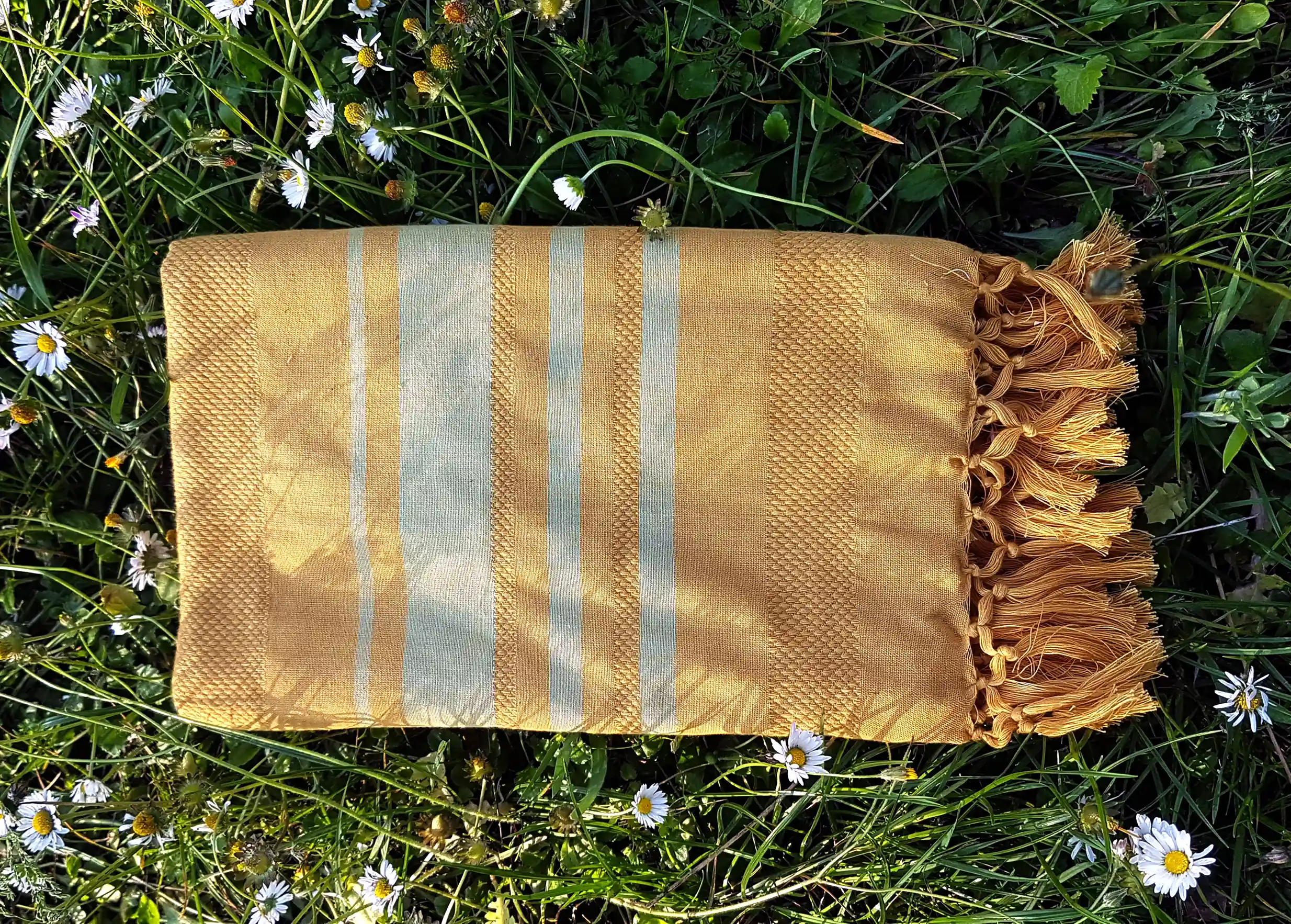 Karawan Authentic - Vente Serviette de plage - FOUTA EN COTON BIOLOGIQUE GOTS -  GARDEN - couleur SUNFLOWER1