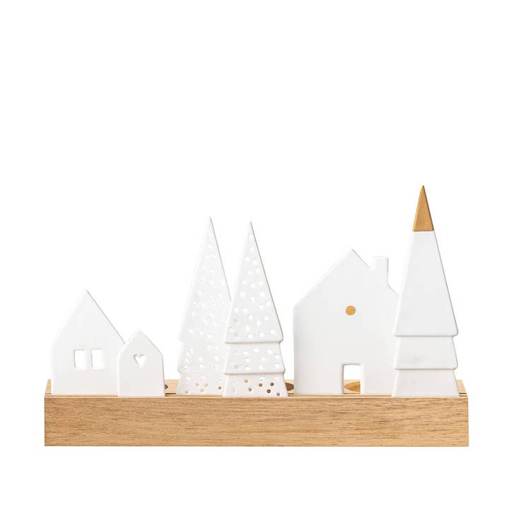 Ensemble de photophores Holiday Village en porcelaine et bois pour la vente par Räder
