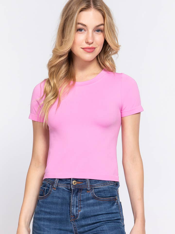Short Sleeve Round Neck Seamless Top for wholesale by Active Basic | Active USA