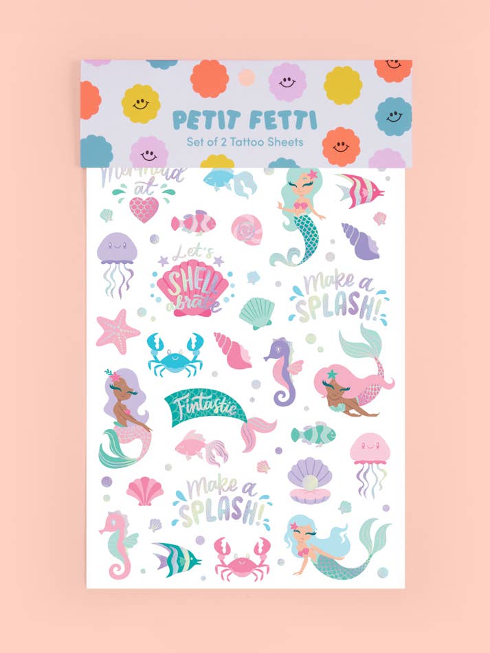 Mermaid Party Foil Kids Temporary Tattoos, Activity, Favor for wholesale by Petit Fetti