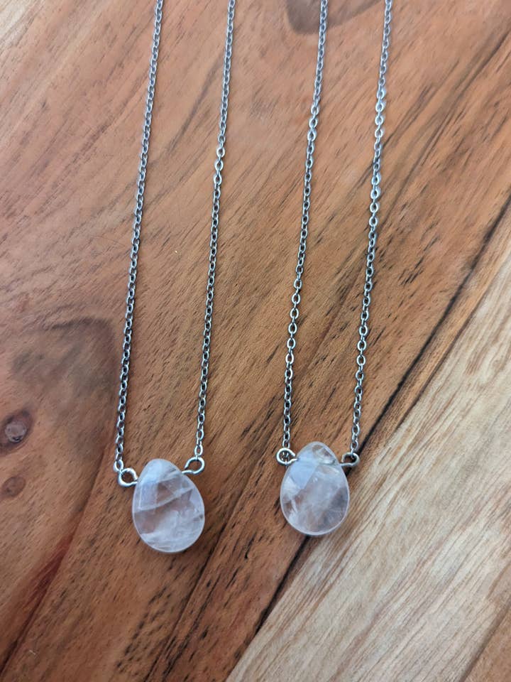 Faceted Rose Quartz Tear Drop Pendant on Stainless for wholesale by JFOX Jewelry