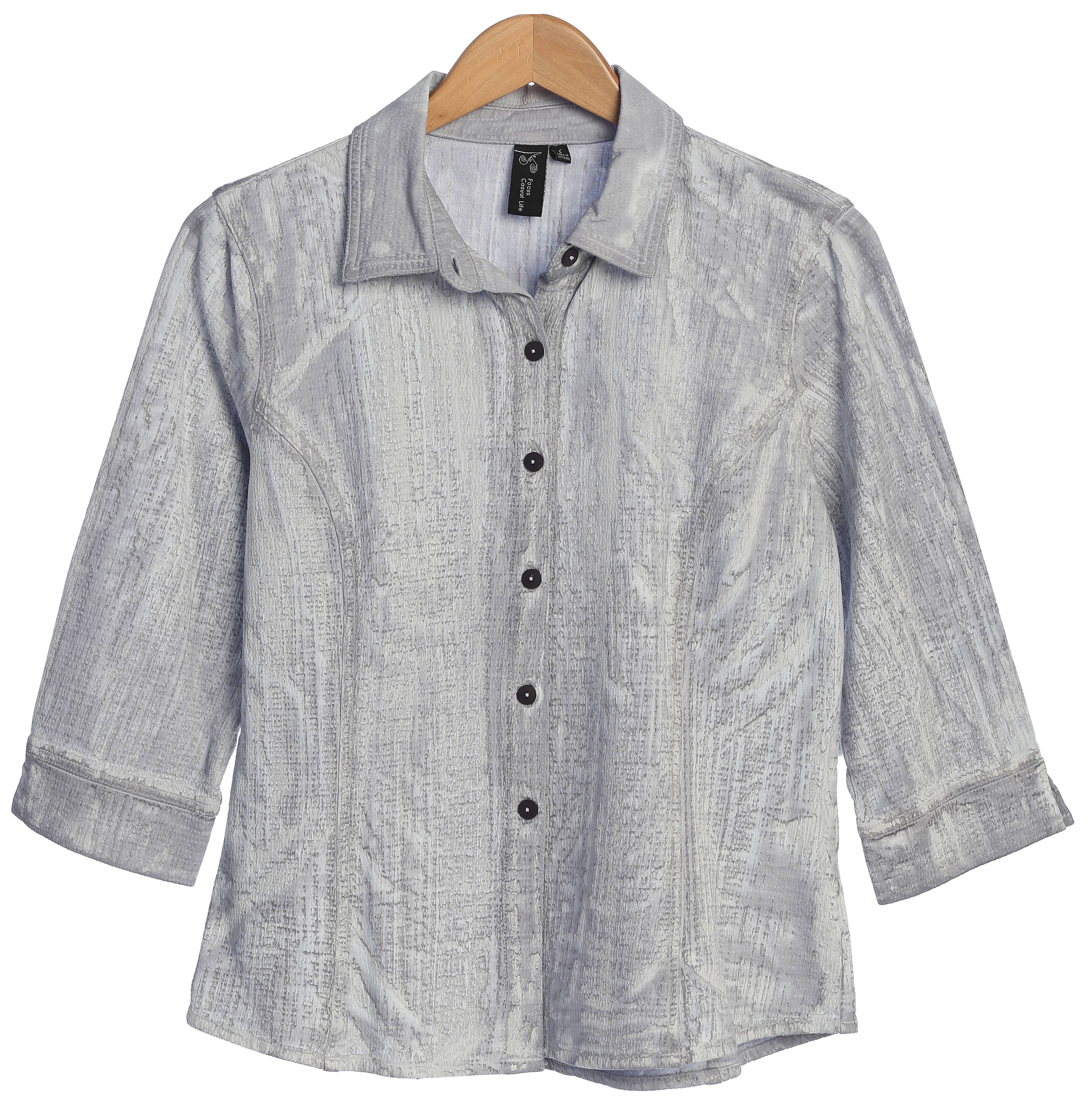 Focus Fashion – wholesale Buttoned-down shirt – Women's – Women's 3/4 Sleeve Stretch Button Down Shirt - JT1015