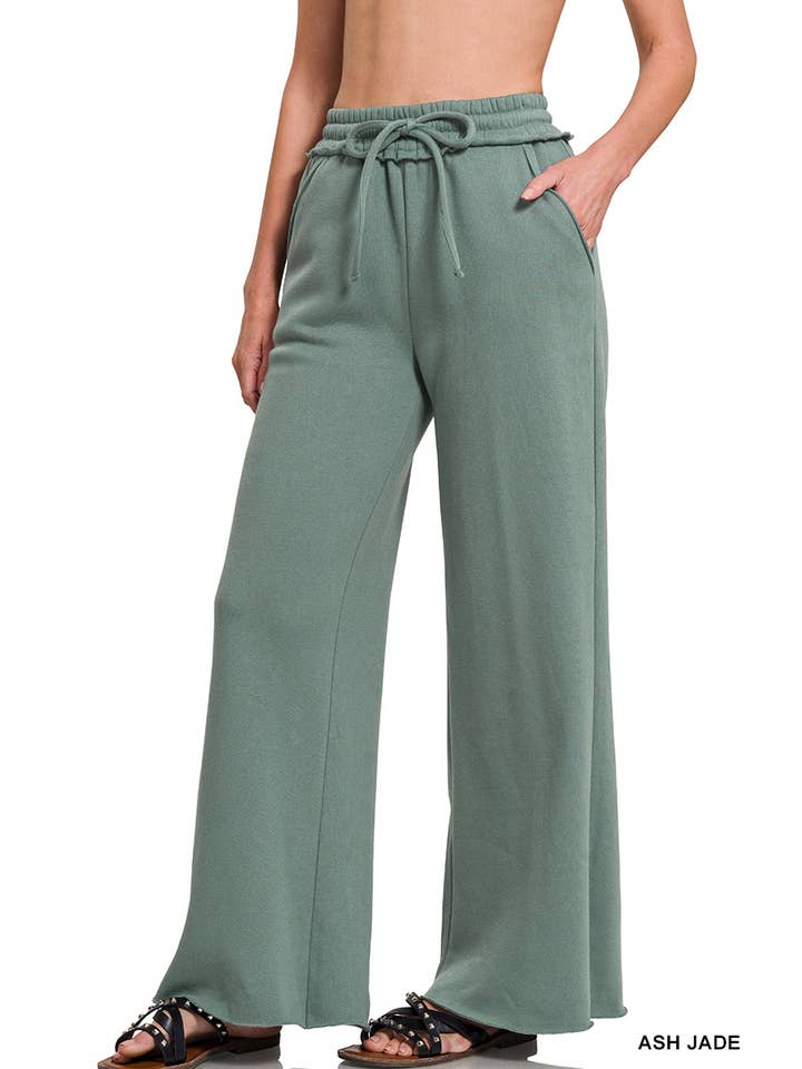 42POPS - Wholesale Pants - Women's - ,.._ SI-27033 Fleece Exposed Seam Wide Leg Sweatpants