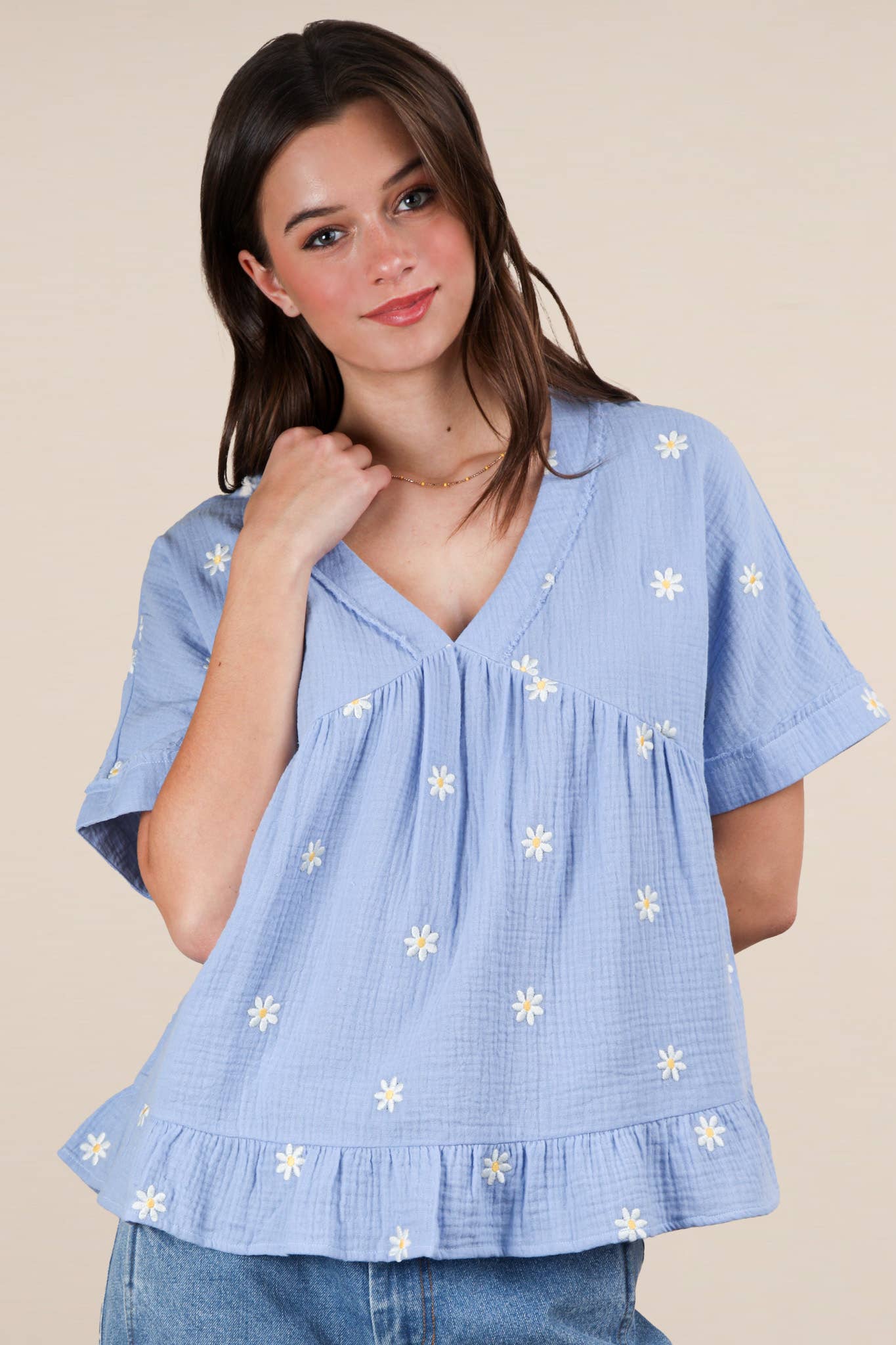 VERY J - Wholesale Blouse - Women's - NT12065-Flower Embroidered Woven Blouse Top16