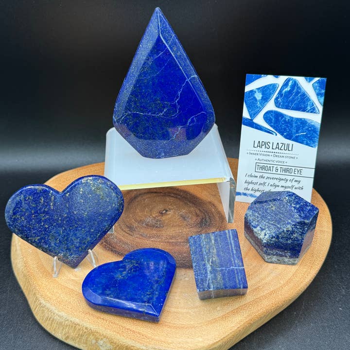 5 st Lapis lazuli hjärta fri form bunt med informationskort H138 för wholesale av The 7 Directions