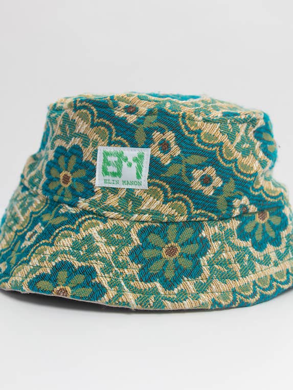 Tealfarbener Blumen-Bucket-Hut für den Großhandel von Elin Manon