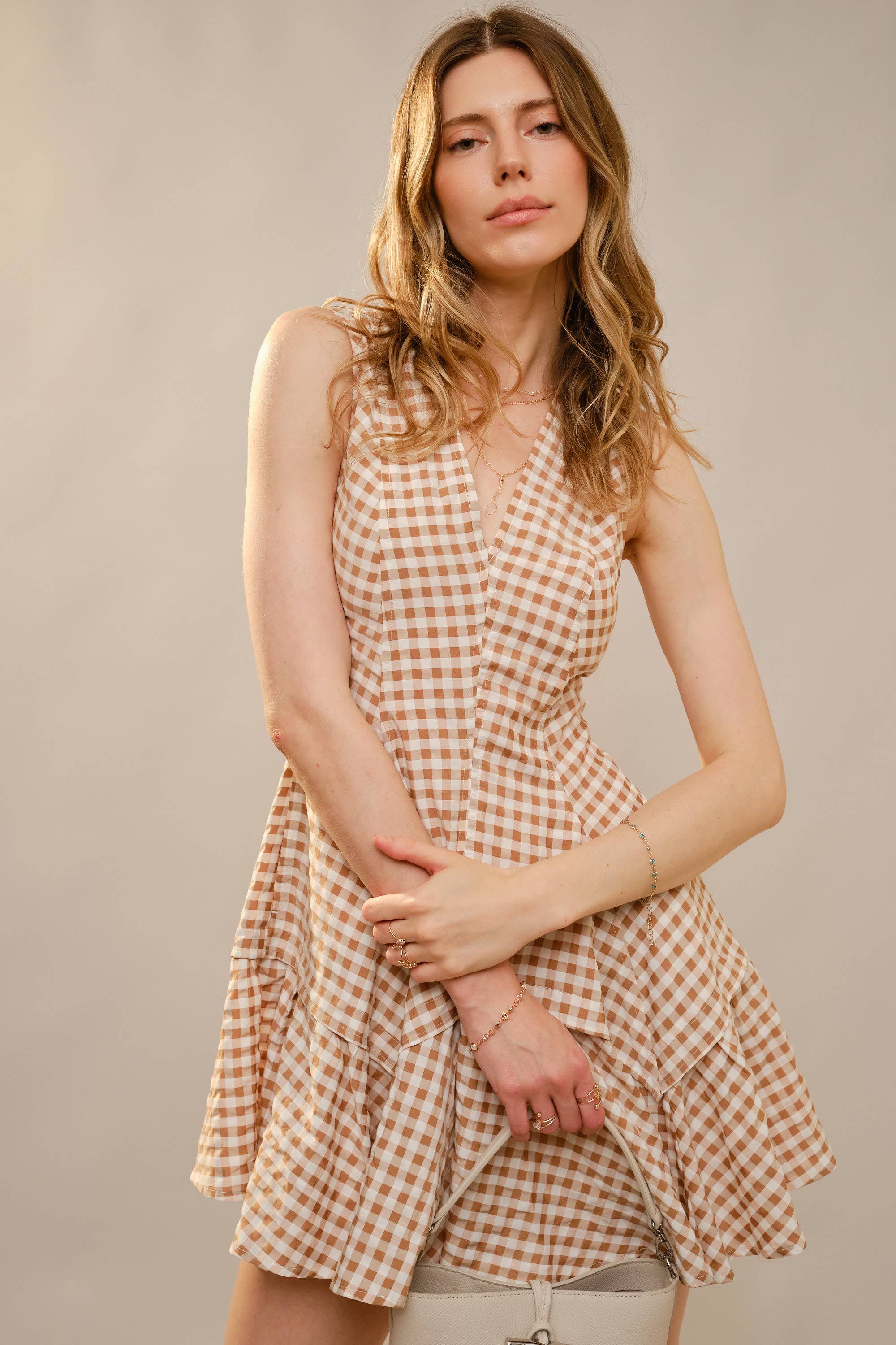 Blue B - Wholesale Dress - Women's - 47022D - Gingham Flare Mini Dress7