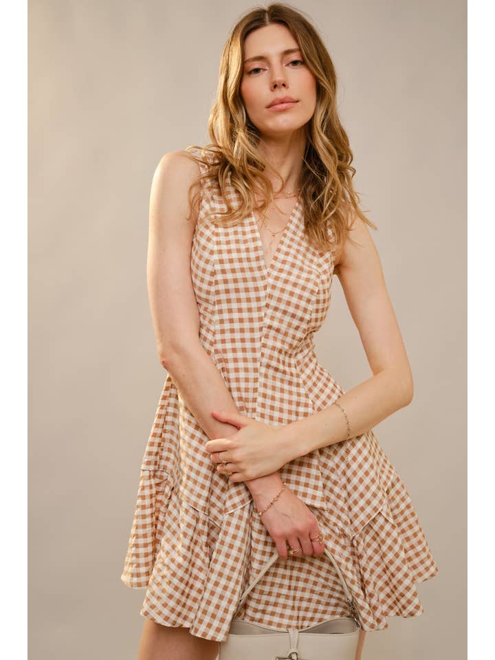 Blue B - Wholesale Dress - Women's - 47022D - Gingham Flare Mini Dress7