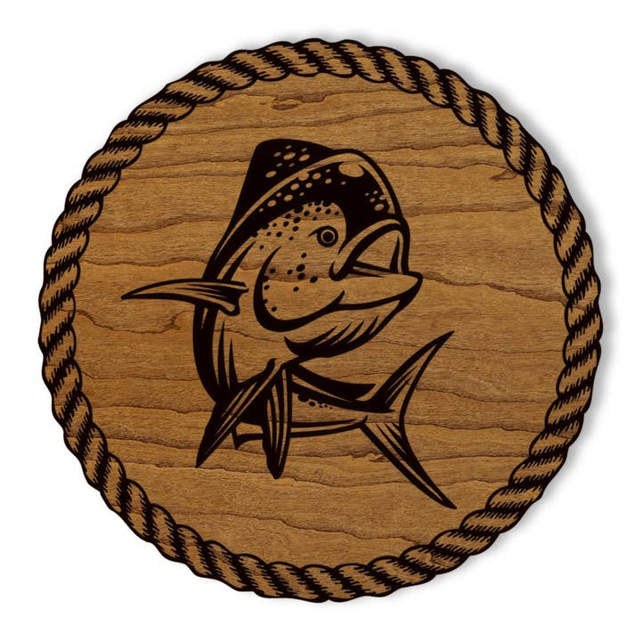 Mahi Wooden Coaster - Crafted from Cherry or Maple Wood - Mahi Fish for wholesale by LazerEdge