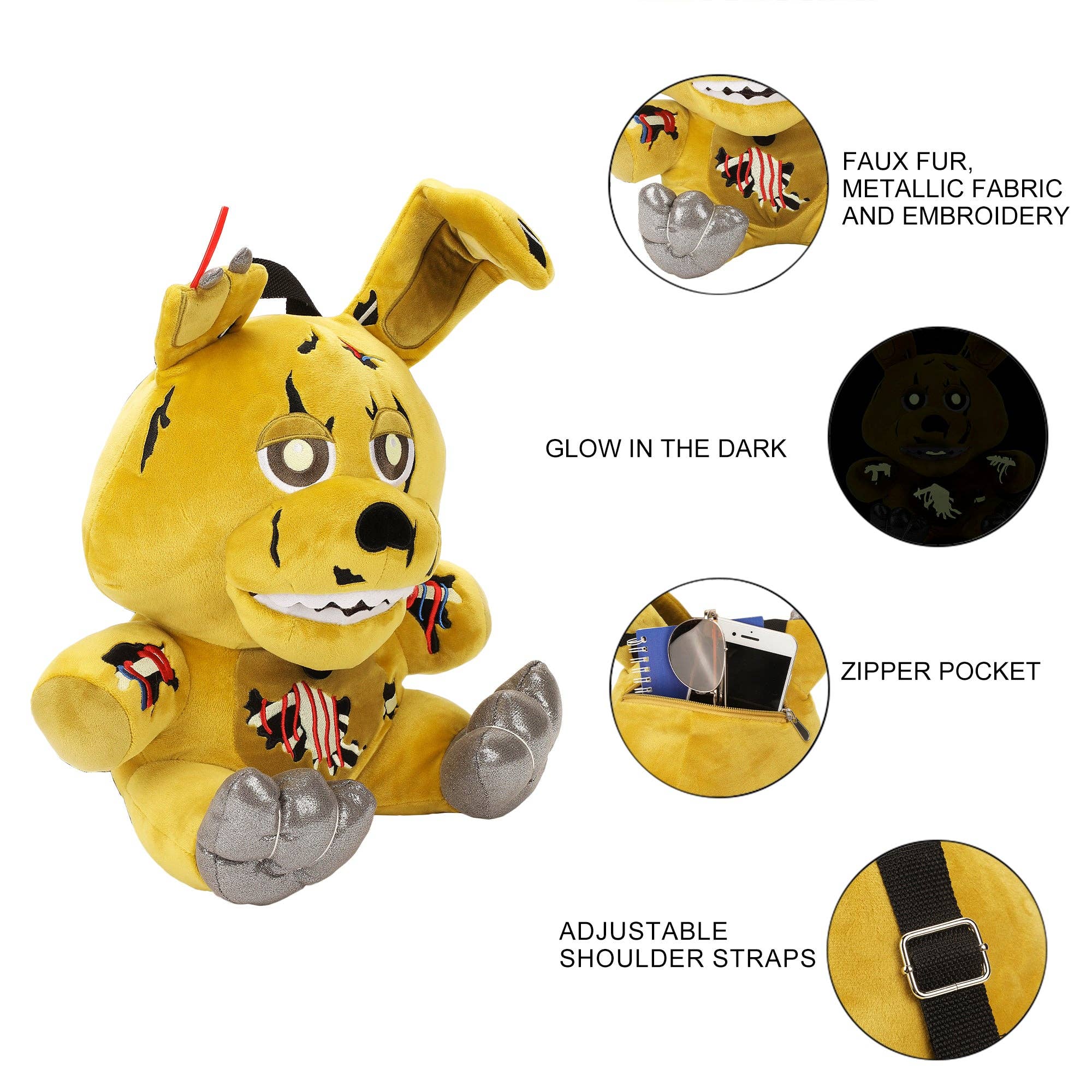 Bioworld Merchandising - Wholesale Backpack - Unisex - Five Nights at Freddy’s Springtrap Plush Mini Backpack with Glow-in-the-Dark Details1