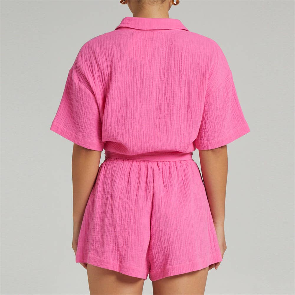 Mapcie – wholesale Top & pants set (NOT Loungewear) – Women's – GUAZE SHORT SLEEVE AND SHORT PANTS BUTTON DOWN SET2