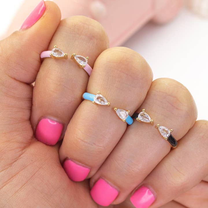 Bague ajustable en zircone à doigts roses en émail pour la vente par Cherie by Cherie