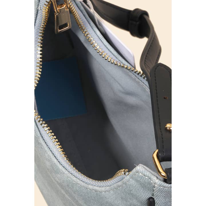 BL Denim And Faux Leather Hand Bag for wholesale on Faire