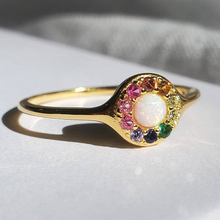 REGNBUEOPAL RING - R-FT1058 for engroshandel hos HolyBang Jewels