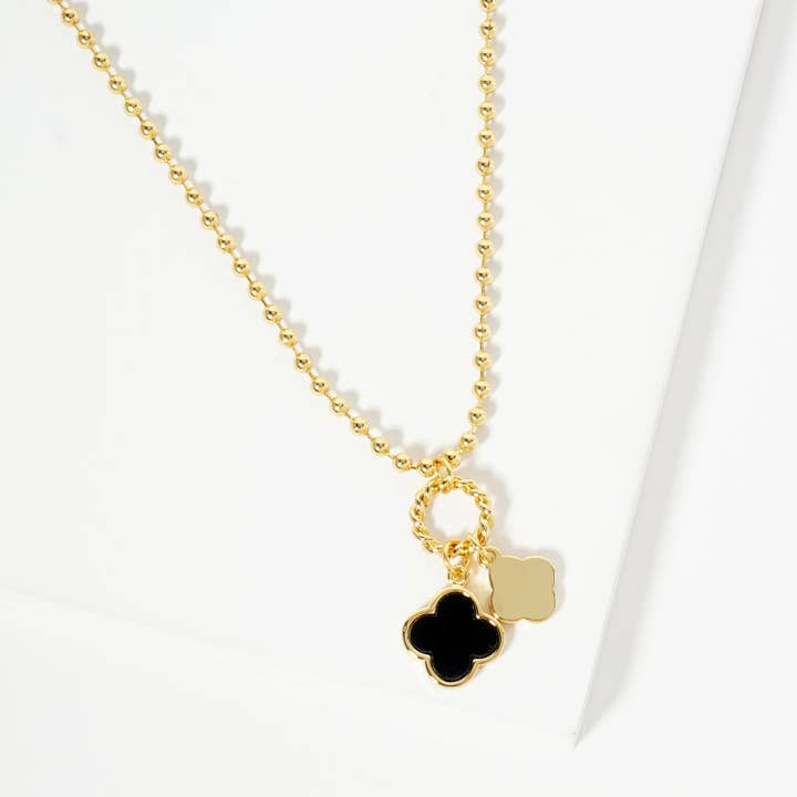 SP Sophia Collection - Wholesale Pendant/Charm Necklace - Gold Plated Enamel Quatrefoil Pendant Necklace