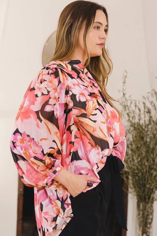 Oddi - Vente Chemisier – femme - Blouse boutonnée à col rayé fleuri14