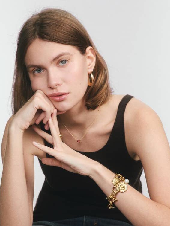 Cleo Coin Charm Bangle Bracelet 14K Gold & Silver-Waterproof for wholesale by HoopLa