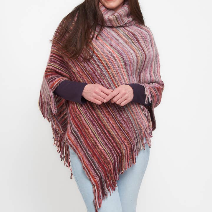 Tiya Striped Funnel Neck Poncho for wholesale by Howard's