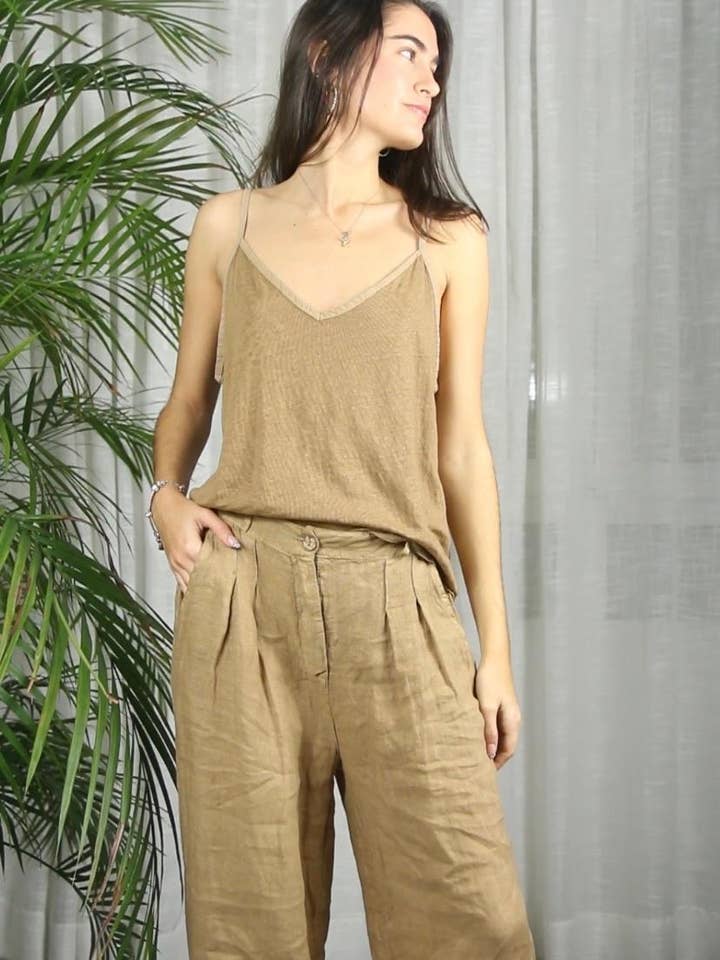 Linen & More – wholesale T-shirt (utan tryck) – Dam – REF 14893 100% LINNE T-SHIRT MED TUNNA REMMAR9