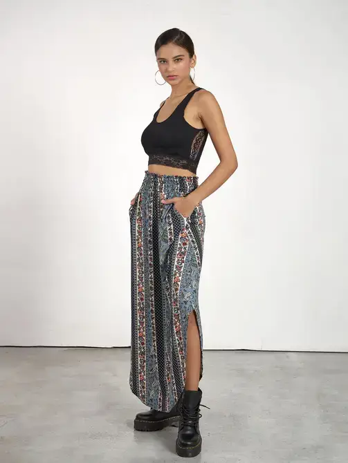 noflik - Venta al por mayor Falda - Mujer - Falda Maxi con Cintura Elástica Fruncida y Dobladillo Curvado -NS1000_10