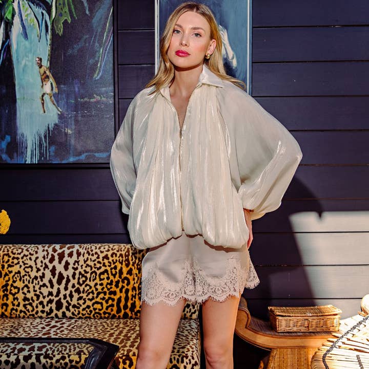 Glam - Wholesale Shorts - Women's - Satin Short With Lace Trim Detail Short