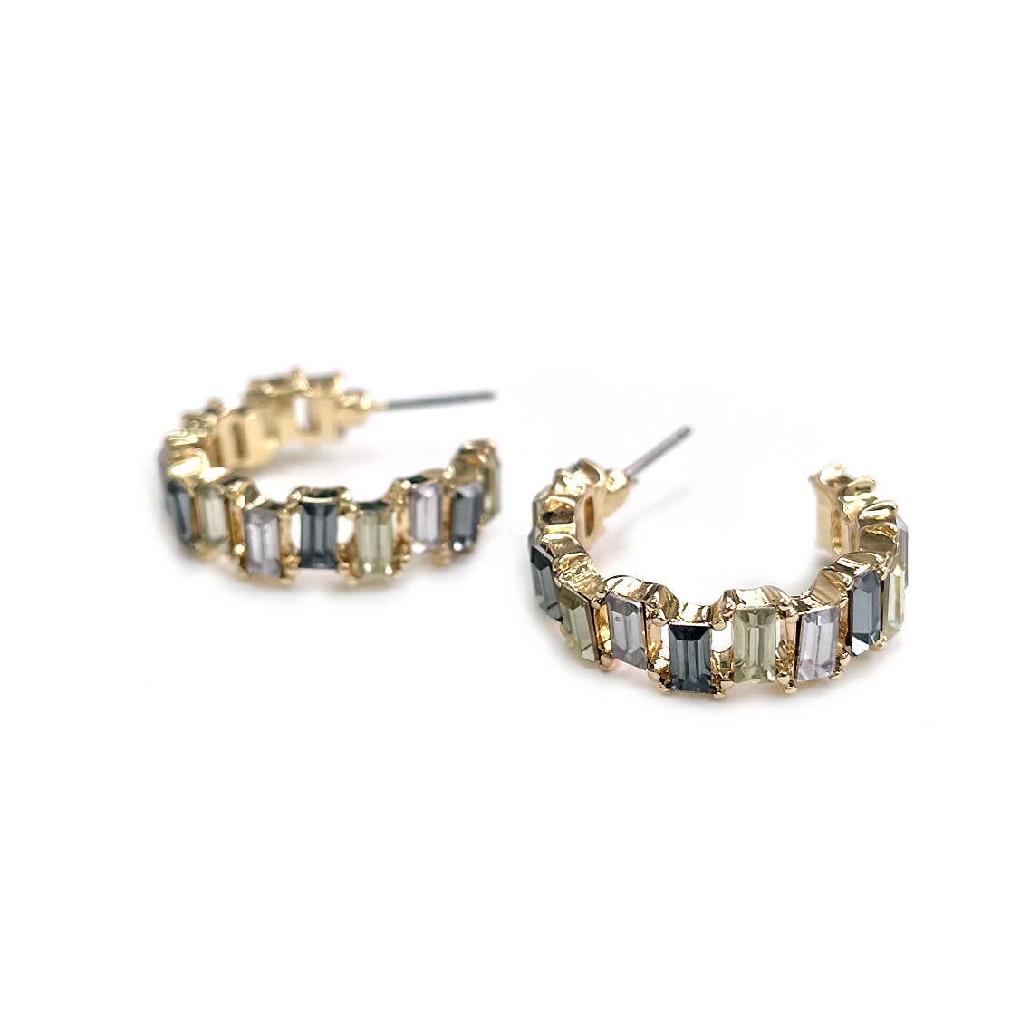 StarryNYC - Wholesale Hoop Earrings - Baguette Resin Stone Beads Linked C Shape Hoop Earrings1