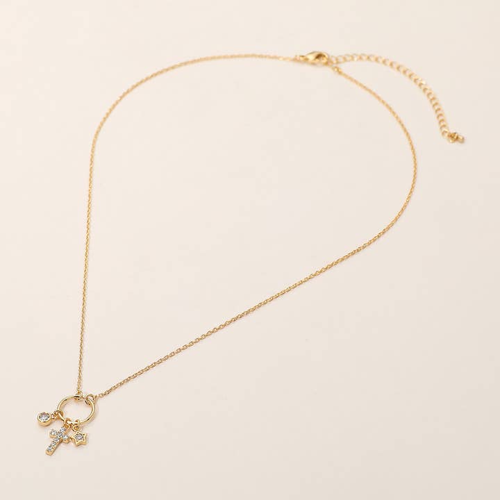 Sensibling Corp. - Wholesale Pendant/charm necklace - 18K Gold Dipped Stone Paved Cross Star Bezel Charm Pendant Necklace1