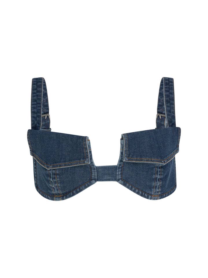 Pocket Denim Bikini Top for wholesale by CIRCULAR PATH