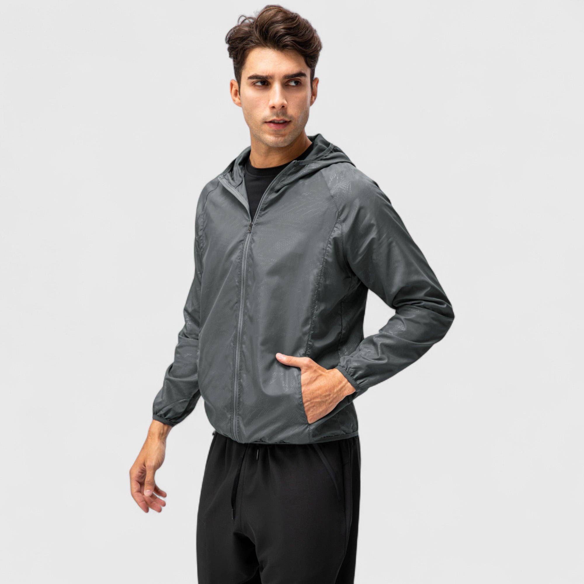 Active by Anna-Kaci - Wholesale Windbreaker - Men's - Men's Full Zip Hooded Windbreaker Jacket with Side Pockets a24