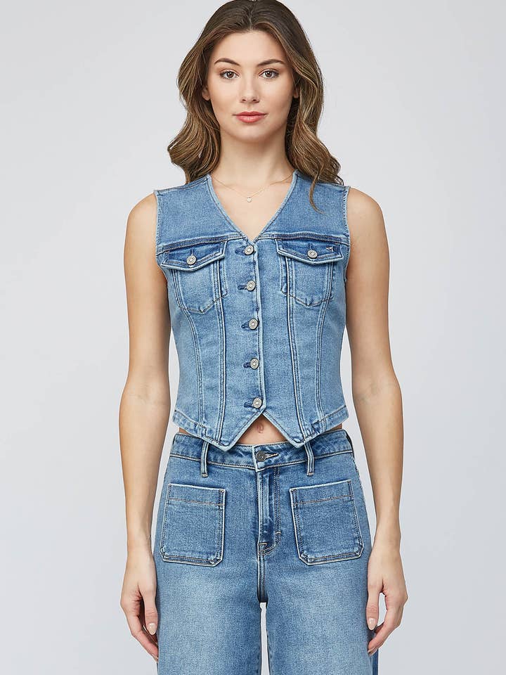 Medium Dark Fitted Denim Vest for wholesale by Hidden Jeans