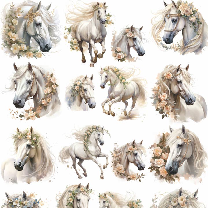 Floral Horses Decoupage Rice Paper - 2x A3 - for Crafts for wholesale by Craft Kreatively