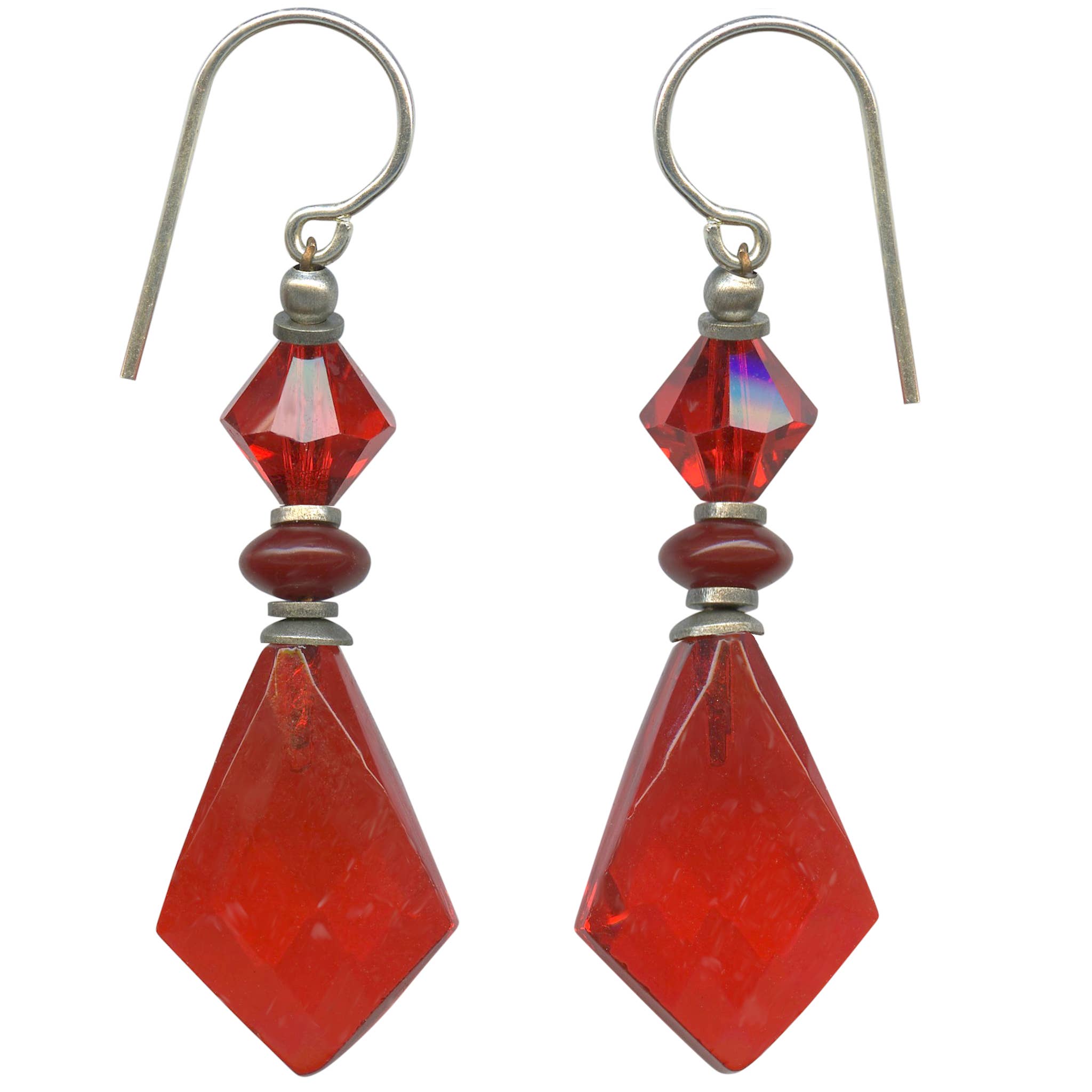 Owen Glass Collection - Wholesale Dangle Earrings - 564 - BRIGHT RED EARRINGS, GLASS AND AUSTRIAN CRYSTAL0
